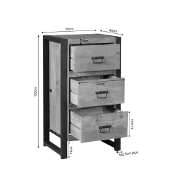 Petit meuble de rangement 3 tiroirs bois clair métal noir MILORA