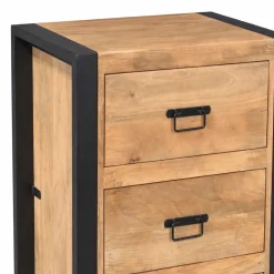 Petit meuble de rangement 3 tiroirs bois clair métal noir MILORA