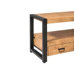 Petit meuble TV bois clair métal noir 2 tiroirs 120 cm MILORA