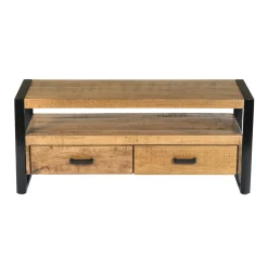 Petit meuble TV bois métal à double plateau KARGO