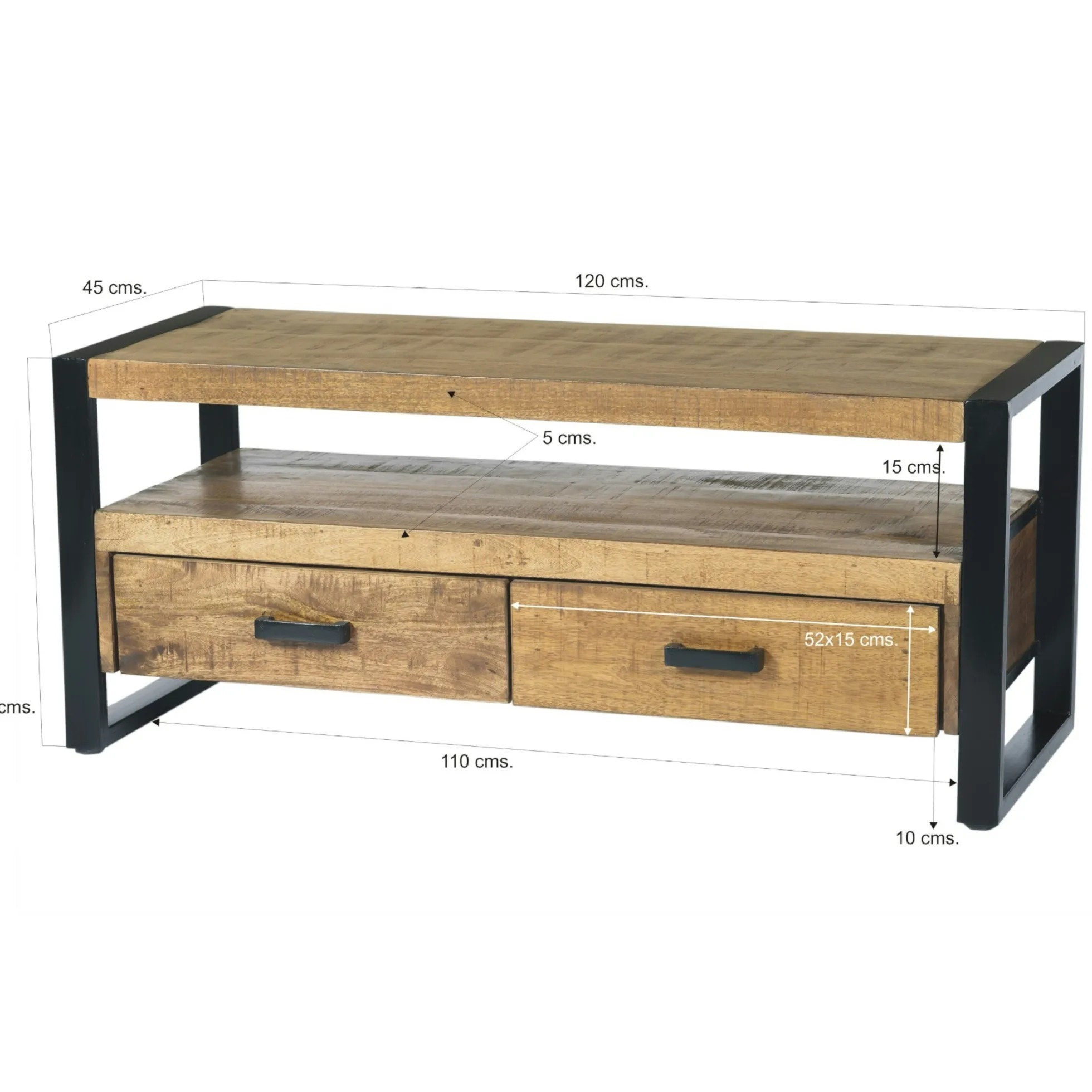 Petit meuble TV bois métal à double plateau KARGO