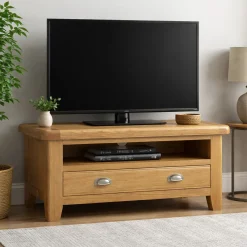 Petit meuble TV en chêne 1 tiroir 1 niche VALMONT