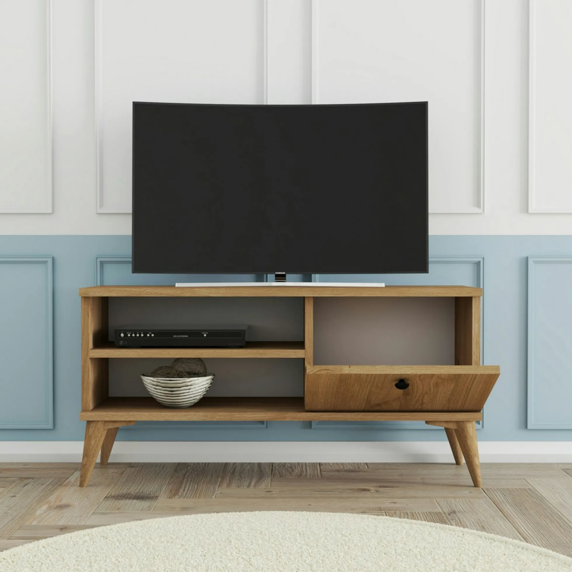 Petit meuble TV scandinave décor bois clair 1 porte UMEA