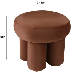Petit pouf forme design en tissu effet velours marron COLOMBUS