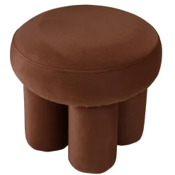Petit pouf forme design en tissu effet velours marron COLOMBUS
