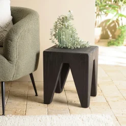 Petit tabouret pin recyclé noir CRACOVIE
