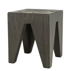 Petit tabouret pin recyclé noir CRACOVIE