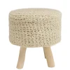 Petit tabouret rond laine tressée et bois TIM