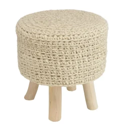 Petit tabouret rond laine tressée et bois TIM