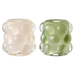 Photophore en verre à gros pois (1 vert, 1 beige)