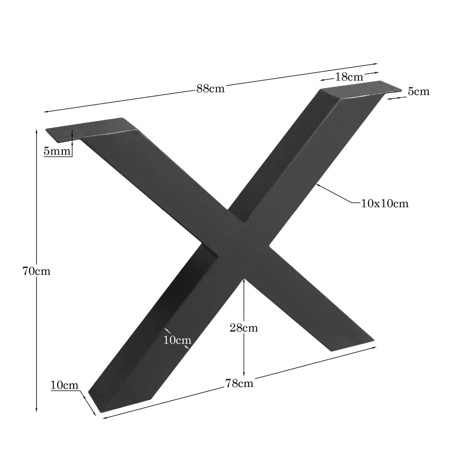 Pieds de table métal noir en X pour table rectangulaire (lot de 2) RALF