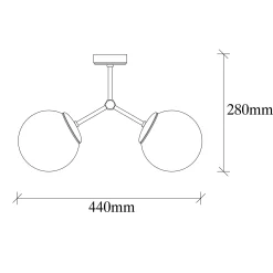 Plafonnier design métal doré 2 globes verre dépoli SIERRE