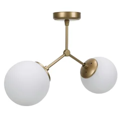 Plafonnier design métal doré 2 globes verre dépoli SIERRE