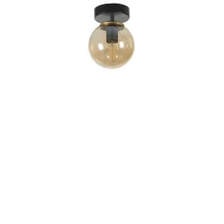 Plafonnier globe verre ambré, finition noire SIERRE