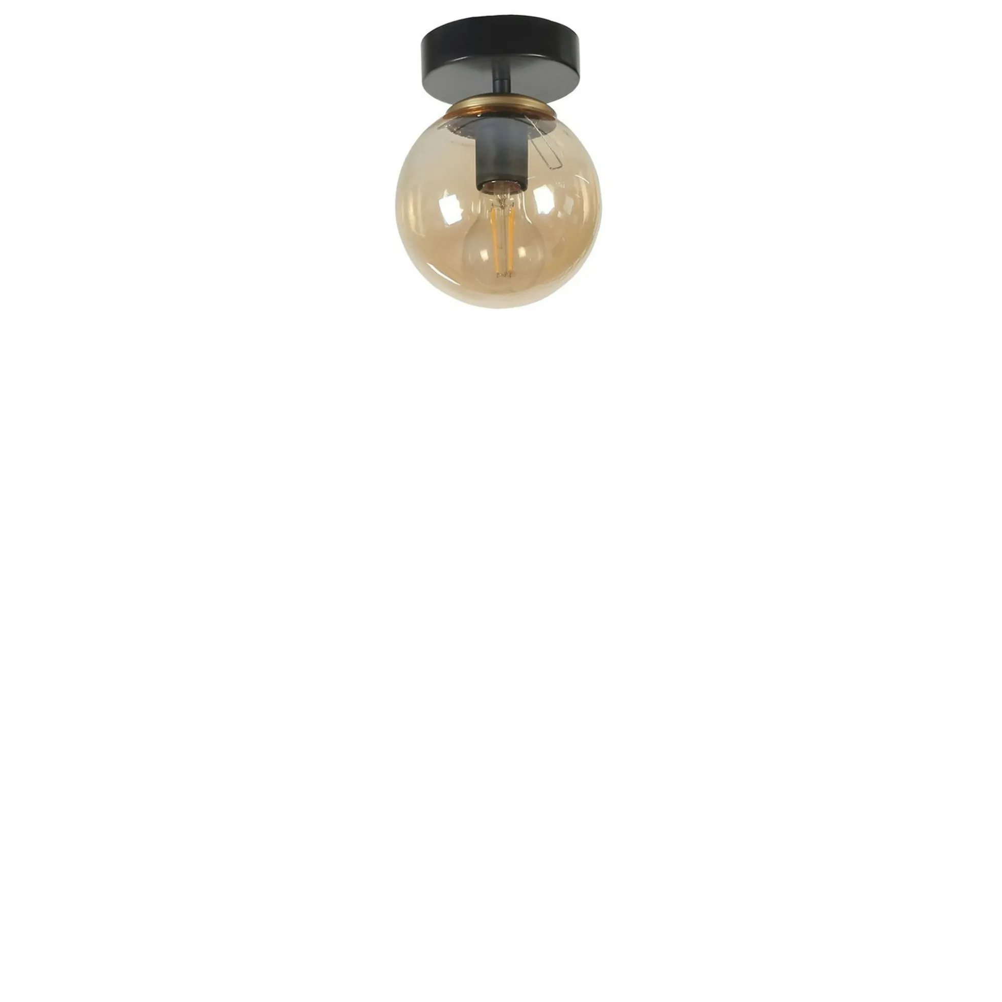 Plafonnier globe verre ambré, finition noire SIERRE