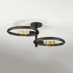 Plafonnier métal noir 2 ampoules, forme galet TRIBECA