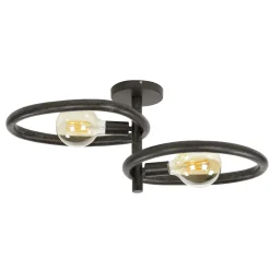 Plafonnier métal noir 2 ampoules, forme galet TRIBECA