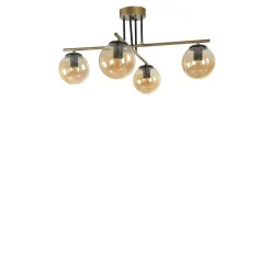 Plafonnier vintage doré 5 globes verre ambré SIERRE