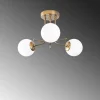 Plafonnier vintage métal doré 3 globes verre dépoli SIERRE