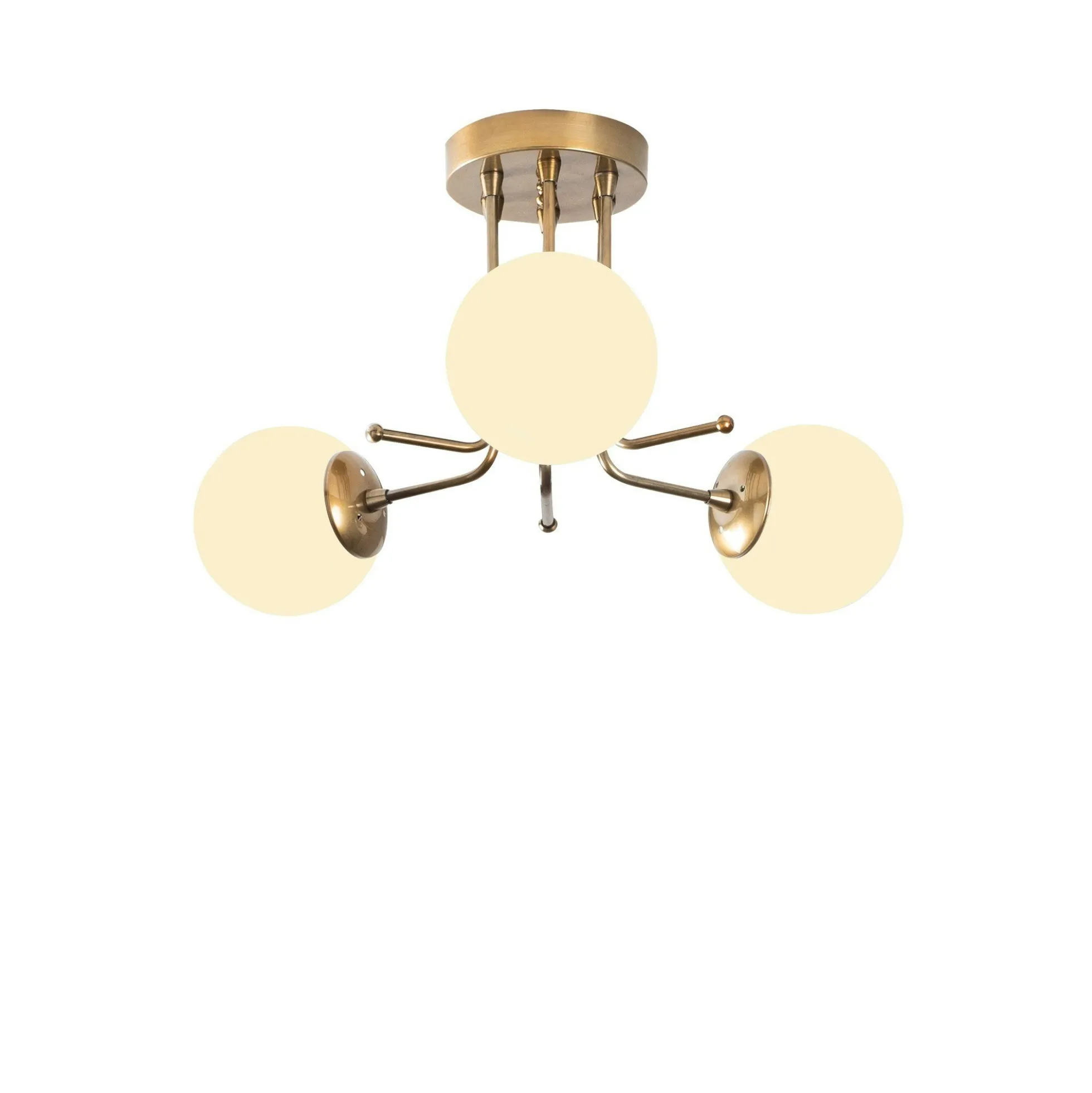 Plafonnier vintage métal doré 3 globes verre dépoli SIERRE
