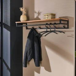 Portemanteau mural en bois d'acacia 6 patères + 1 tringle TRIBECA