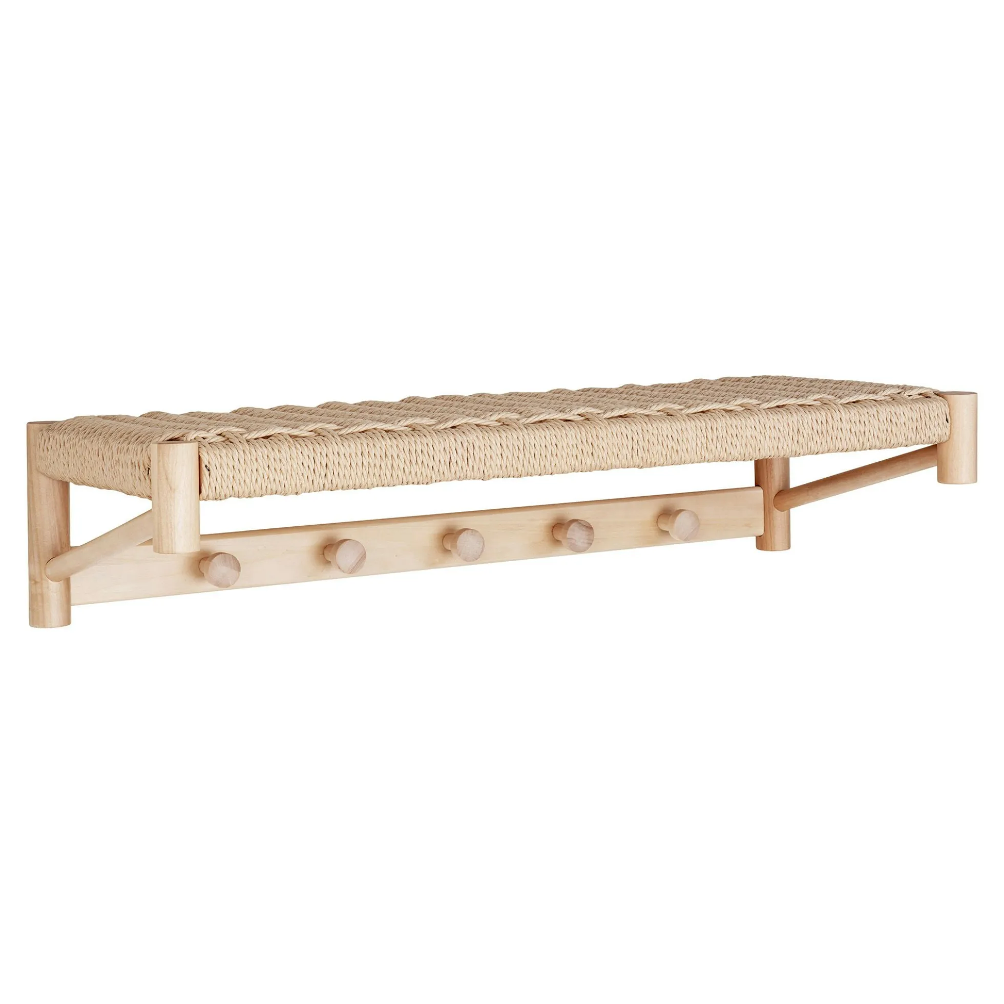 Portemanteau mural style scandinave en bois de peuplier et corde TALLINN