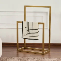 Porte-serviettes sur pied - 2 barres dorées, style design SFAX
