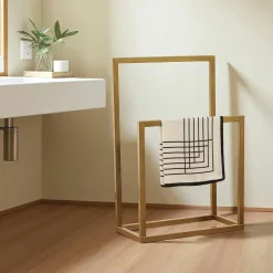 Porte-serviettes sur pied - 2 barres dorées, style design SFAX