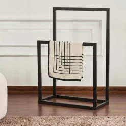 Porte-serviettes sur pied - 2 barres noires, style design SFAX