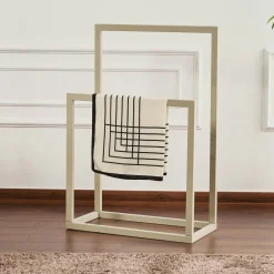 Porte-serviettes sur pied - 2 barres taupe, style design SFAX