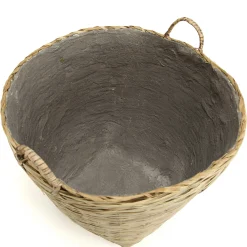 Pot de fleurs rond bambou et béton D60 cm avec anses HERCULE