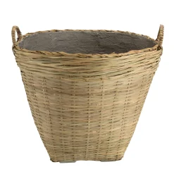 Pot de fleurs rond bambou et béton D60 cm avec anses HERCULE