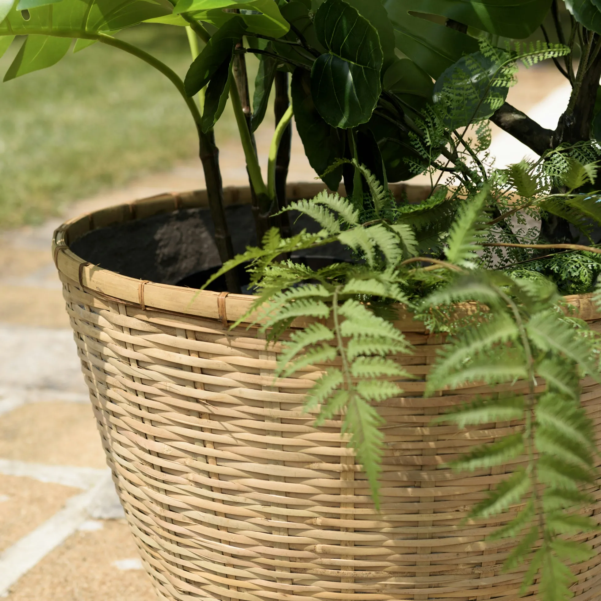 Pot de fleurs rond bambou et béton D60 cm HERCULE