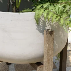 Pot de fleurs rond en béton pieds acacia D53 cm HERCULE