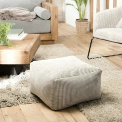 Pouf carré en velours côtelé gris perle TIM