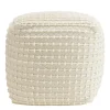 Pouf carré laine ivoire effet tricot TIM