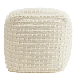 Pouf carré laine ivoire effet tricot TIM