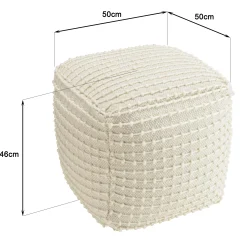 Pouf carré laine ivoire effet tricot TIM