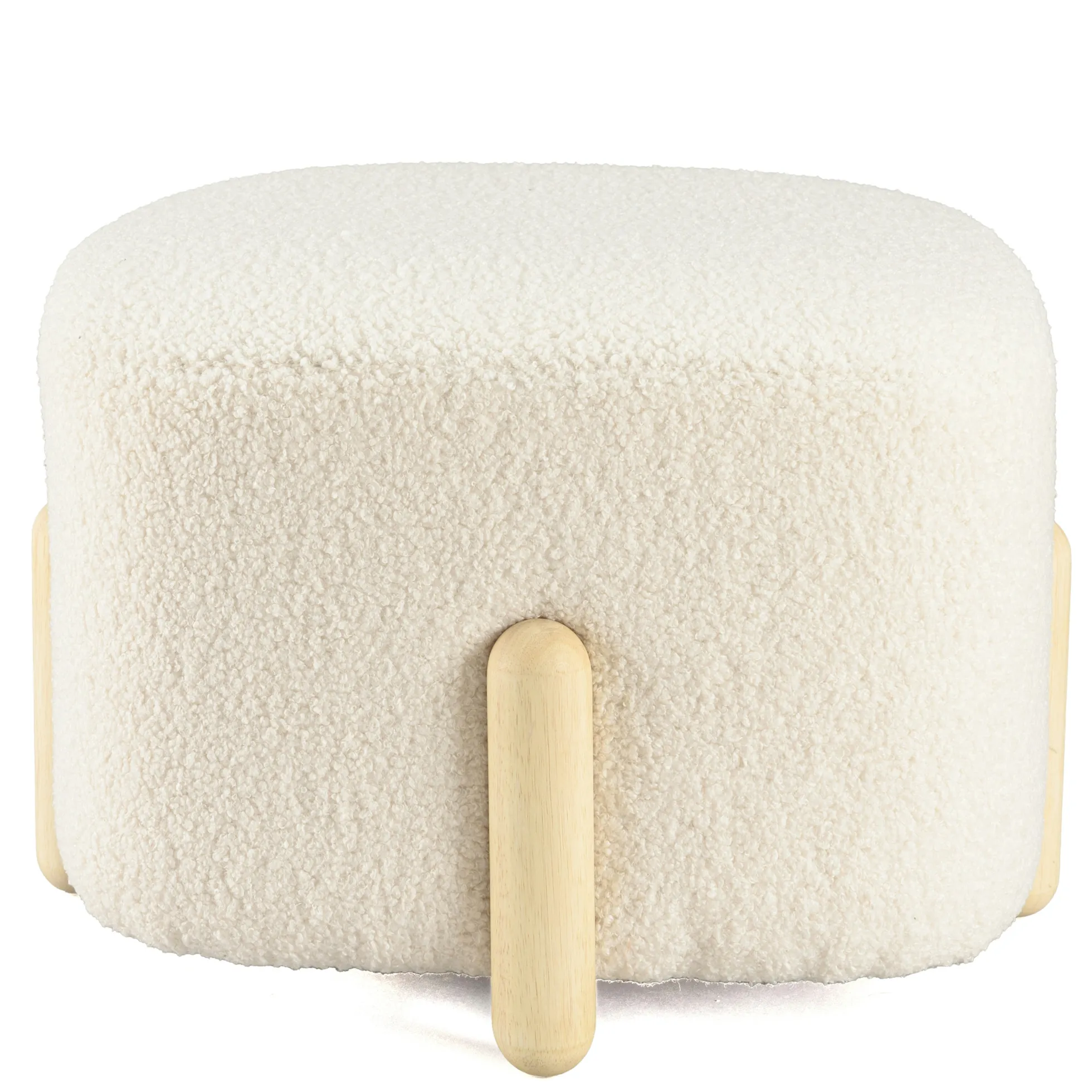 Pouf carré tissu bouclette écru pieds bois COLOMBUS