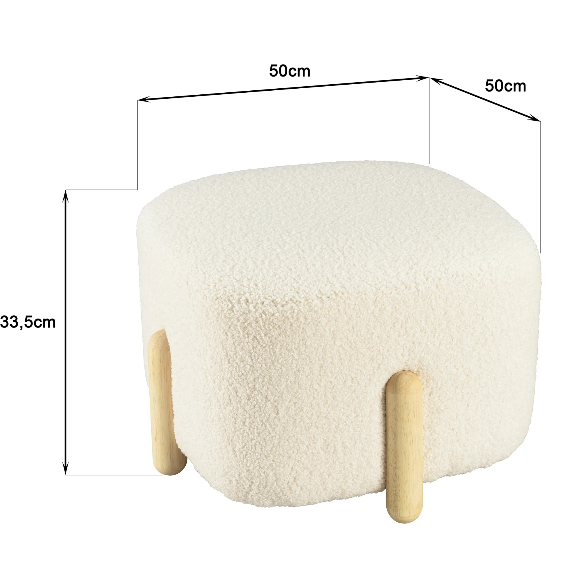 Pouf carré tissu bouclette écru pieds bois COLOMBUS