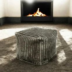 Pouf carré velours grosses côtes kaki VISBY