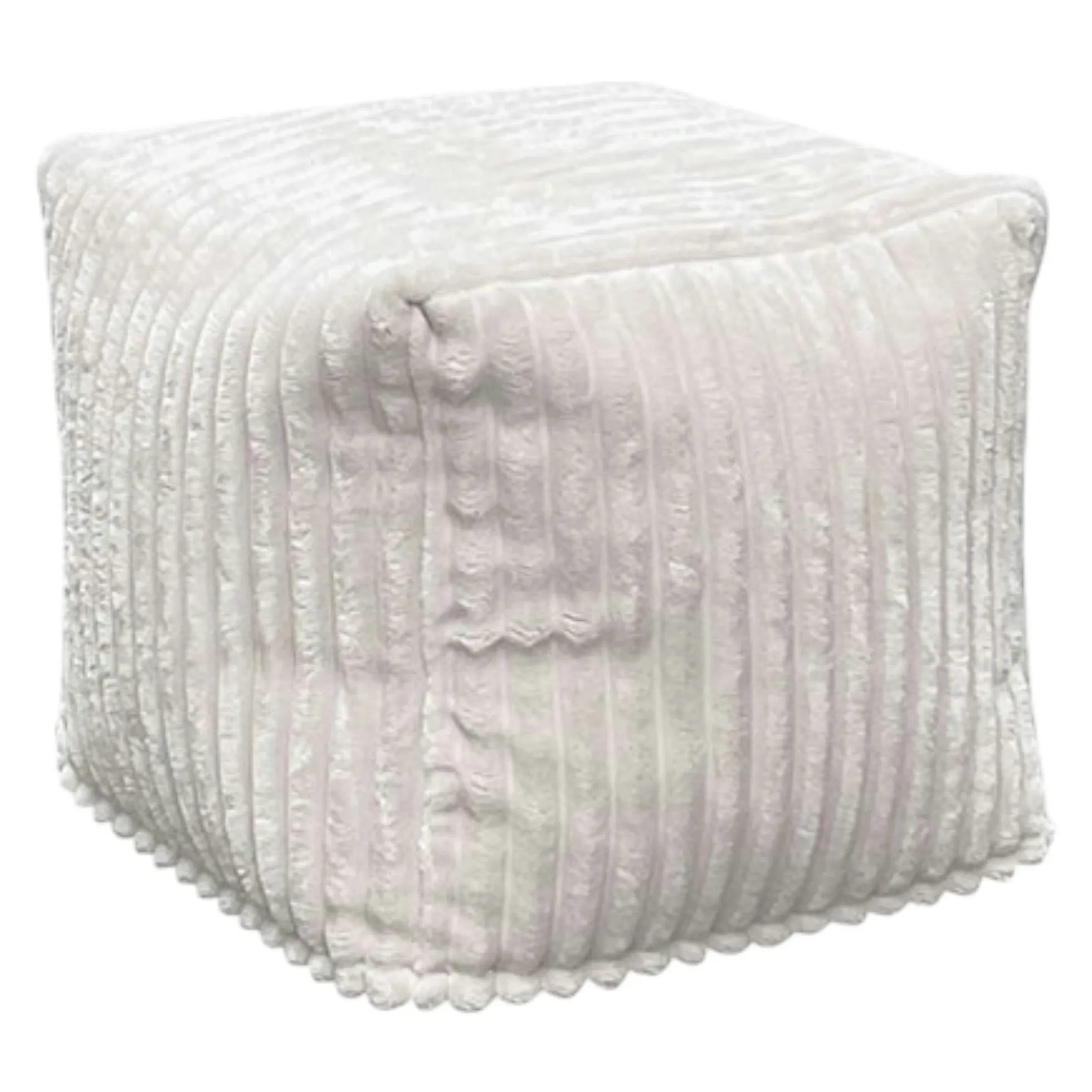 Pouf carré velours grosses côtes blanc VISBY