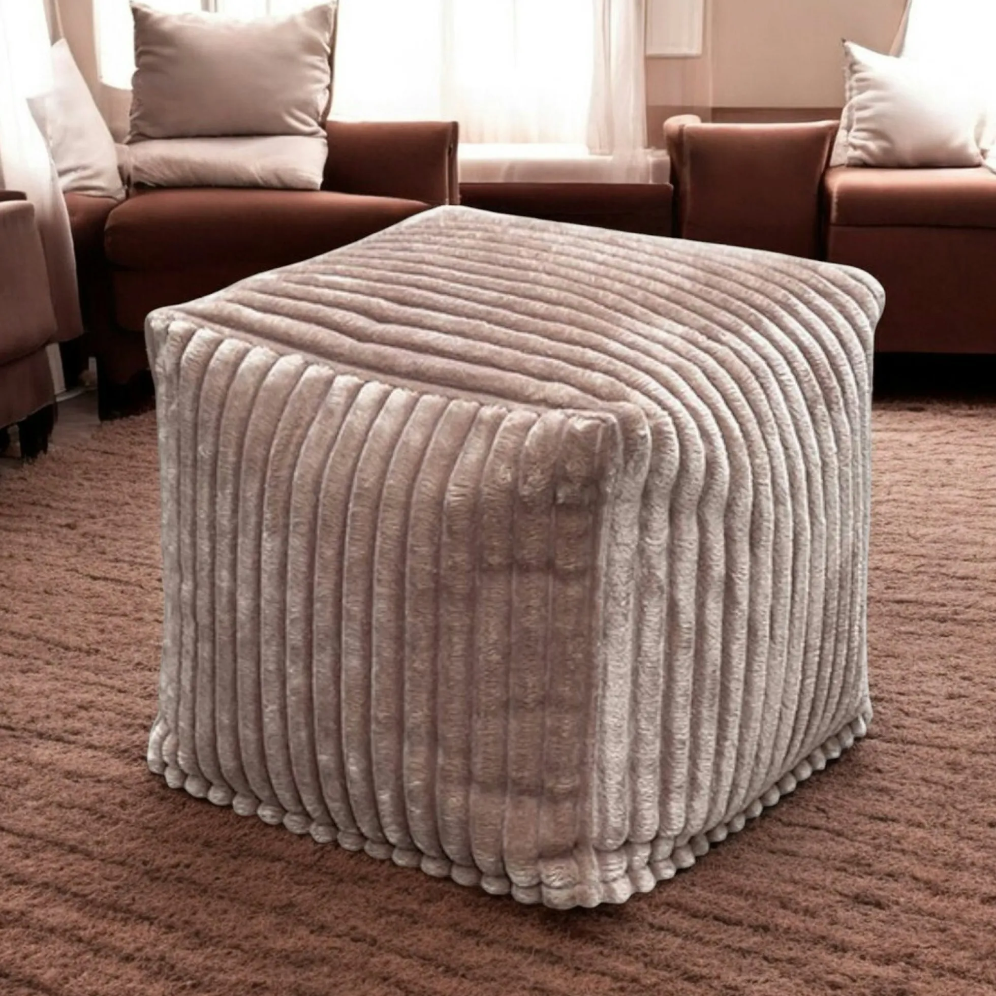 Pouf carré velours grosses côtes camel VISBY