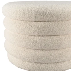 Pouf coffre rond tissu bouclette écru D58 cm COLOMBUS