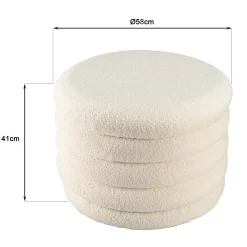 Pouf coffre rond tissu bouclette écru D58 cm COLOMBUS