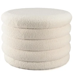 Pouf coffre rond tissu bouclette écru D58 cm COLOMBUS