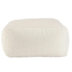 Pouf de salon carré blanc tissu bouclettes TIM