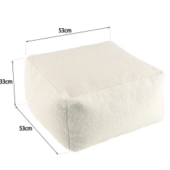 Pouf de salon carré blanc tissu bouclettes TIM
