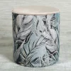 Pouf de salon motif feuillage beige et gris
