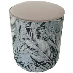 Pouf de salon motif feuillage beige et gris